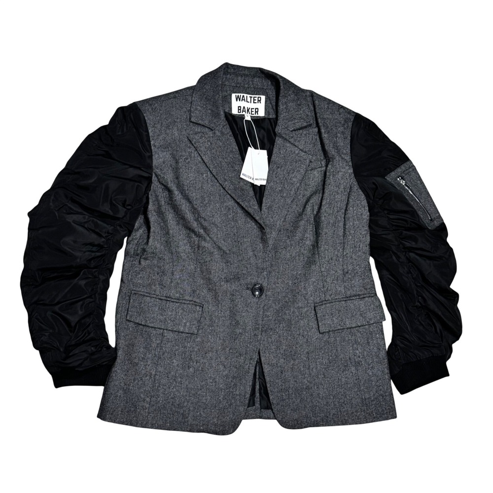Walter Baker Asher Jacket Lg Grey Black NWT Wool Blend Mixed Media Blazer $298